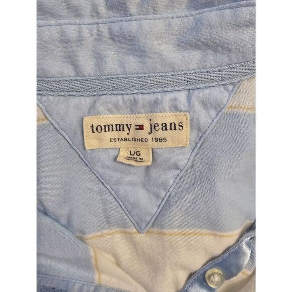 Tommy Hilfiger Collared Striped Short Sleeve Shirt Blue and White Size Large - Picture 4 of 4